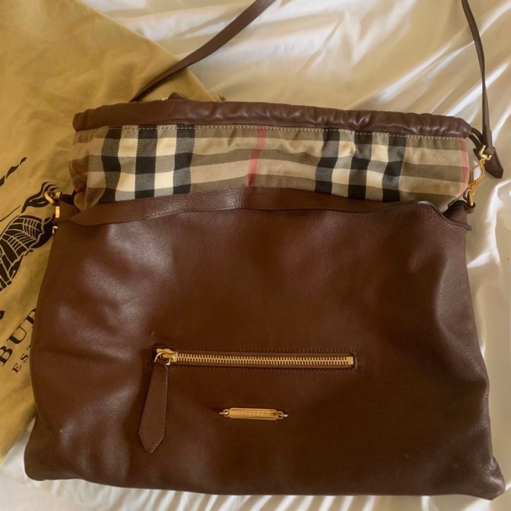 Burberry Brown Leather and House Check Canvas Big Crush Tote